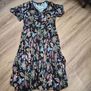 Johnny Was Floral V-Neck Maxi Dress Large
